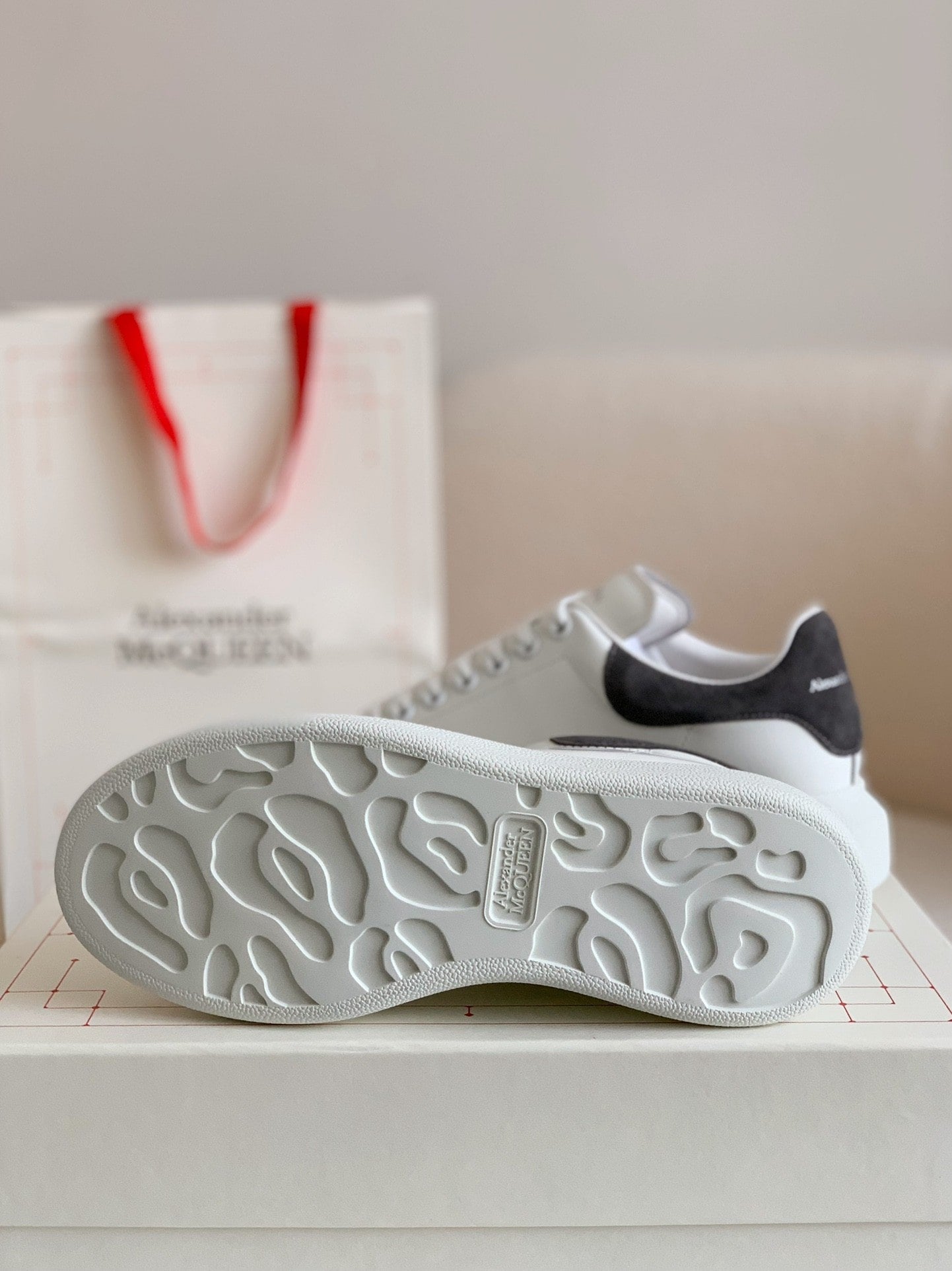 Alexander McQueen White Leather Oversized Sneakers with Black Suede Heel Tab