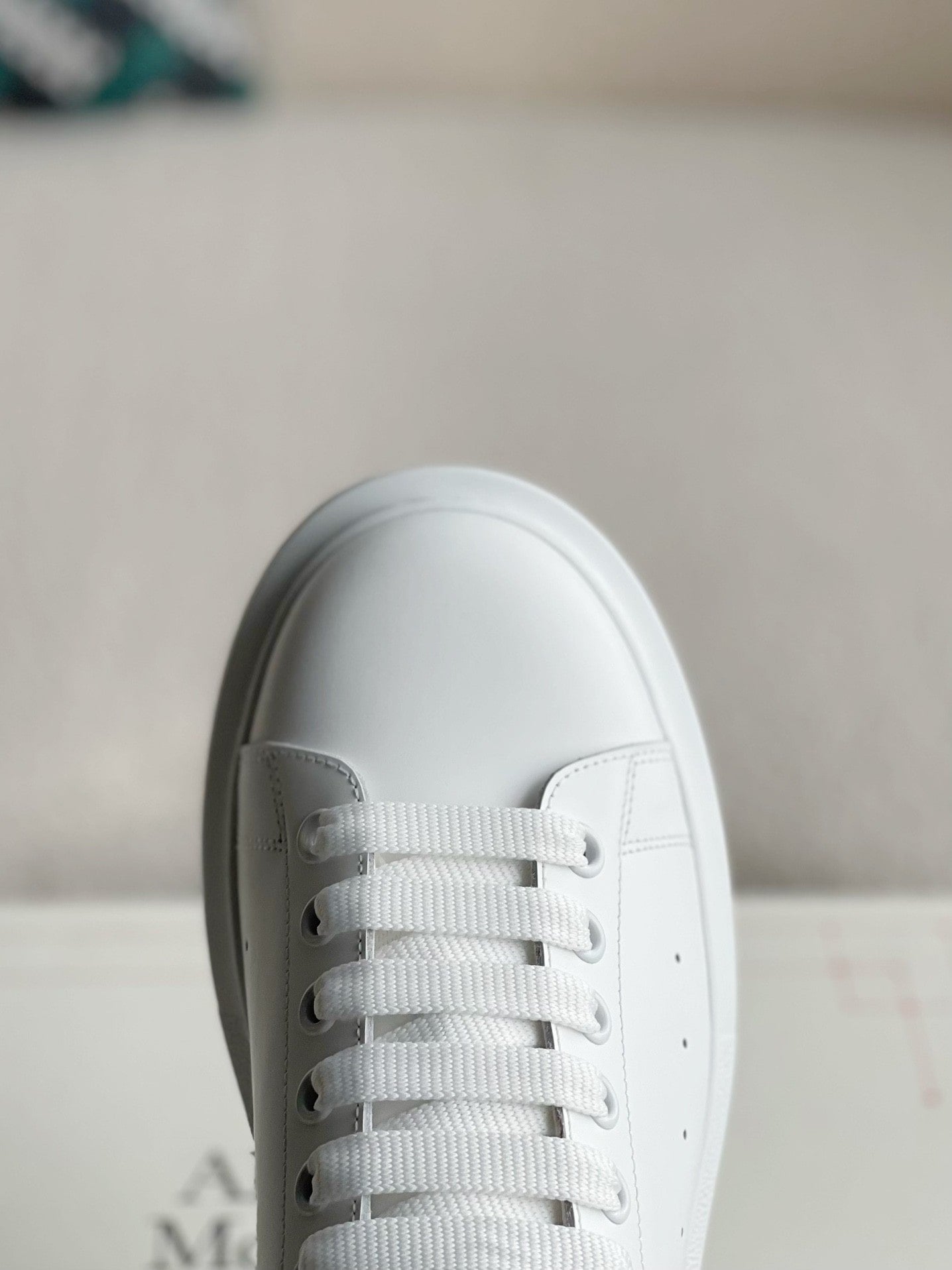 Alexander McQueen White Leather Oversized Sneakers with Navy Blue