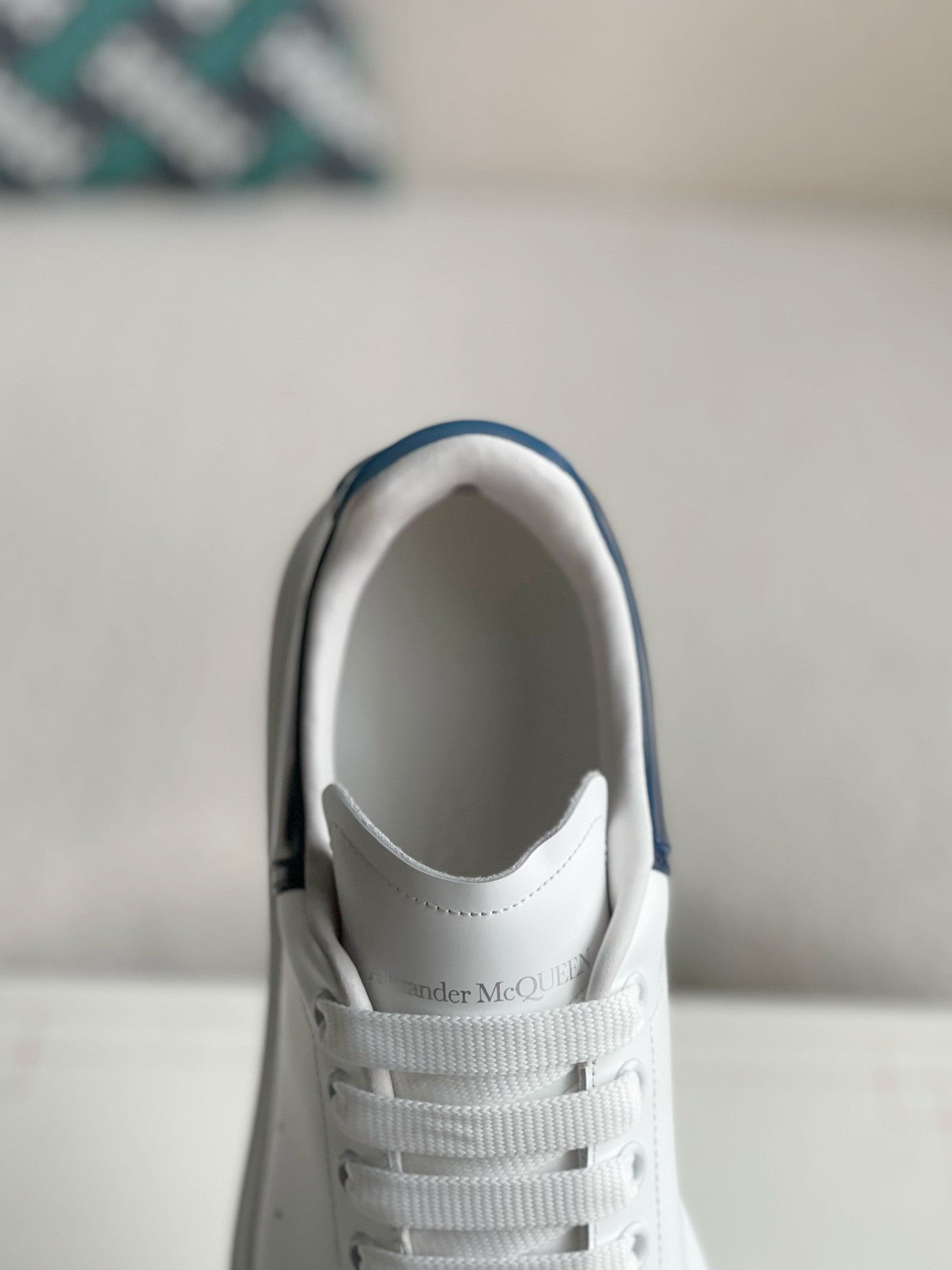 Alexander McQueen White Leather Oversized Sneakers with Navy Blue