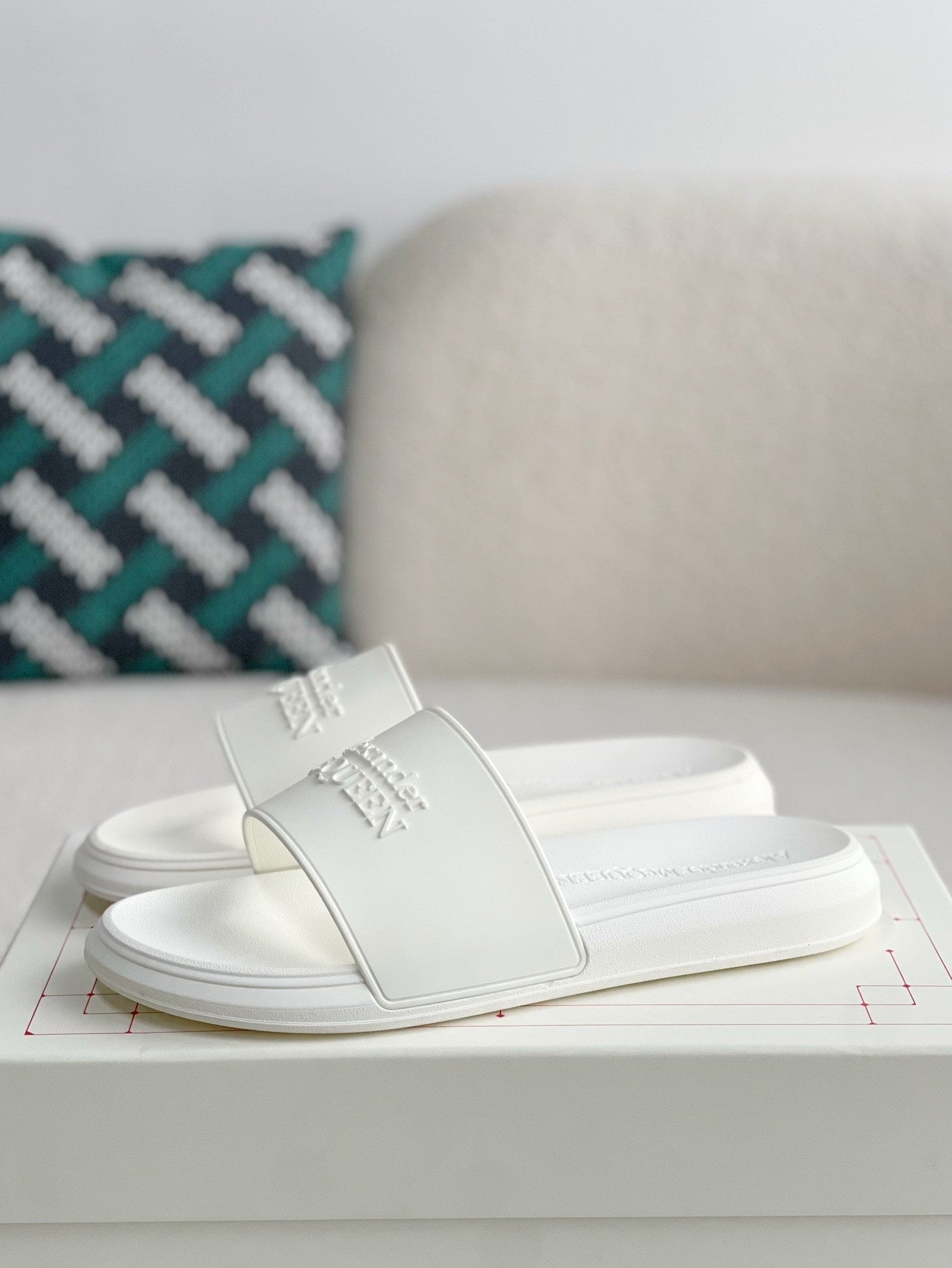 Alexander McQueen White Rubber Flat Slides