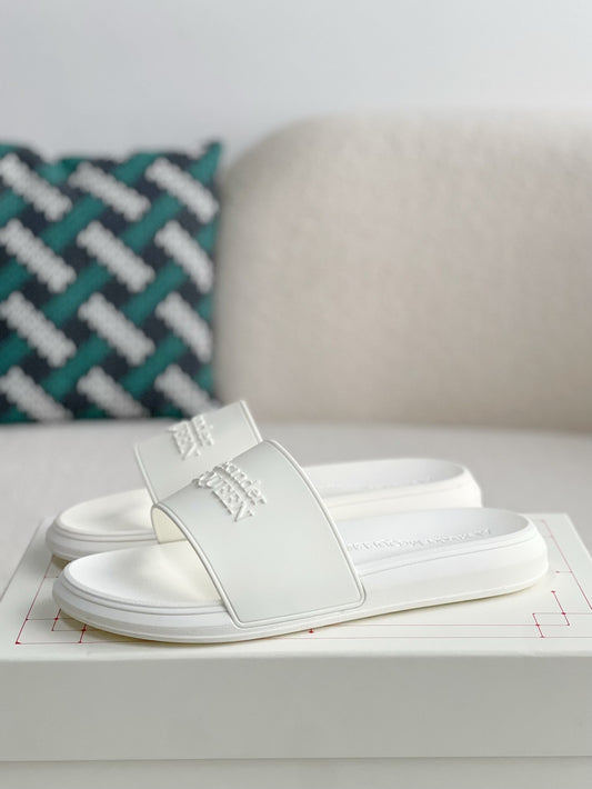 Alexander McQueen White Rubber Flat Slides