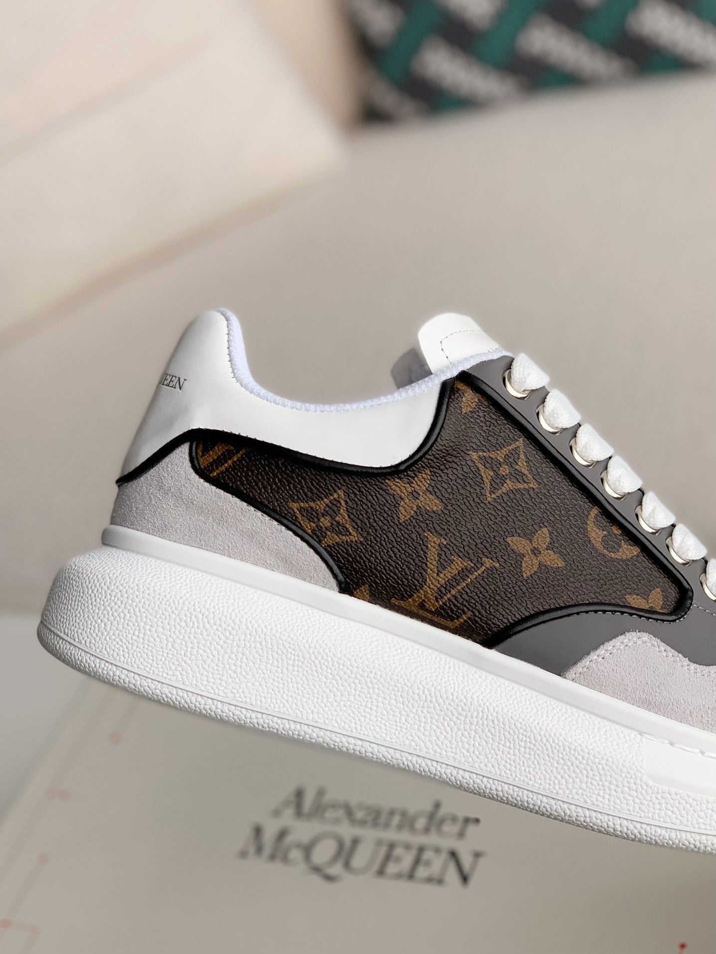 Alexander McQueen x Louis Vuitton Oversized Sneakers with Brown Monogram and Grey Suede Accents