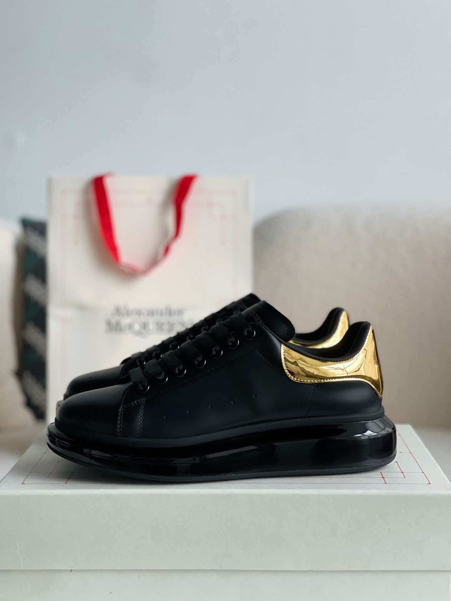 Black and gold alexander mcqueen shoes online