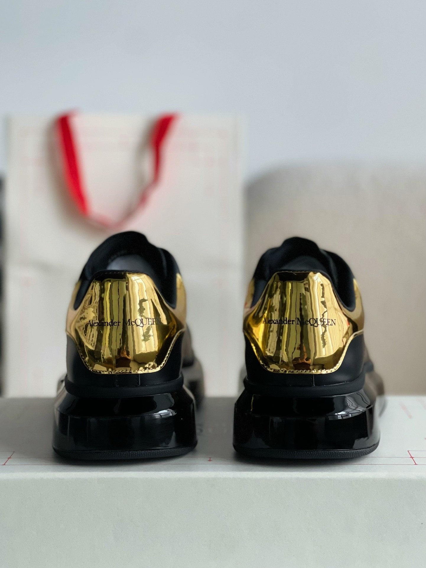 Alexander McQueen Oversized Black Gold Sneakers Hollo Shoe