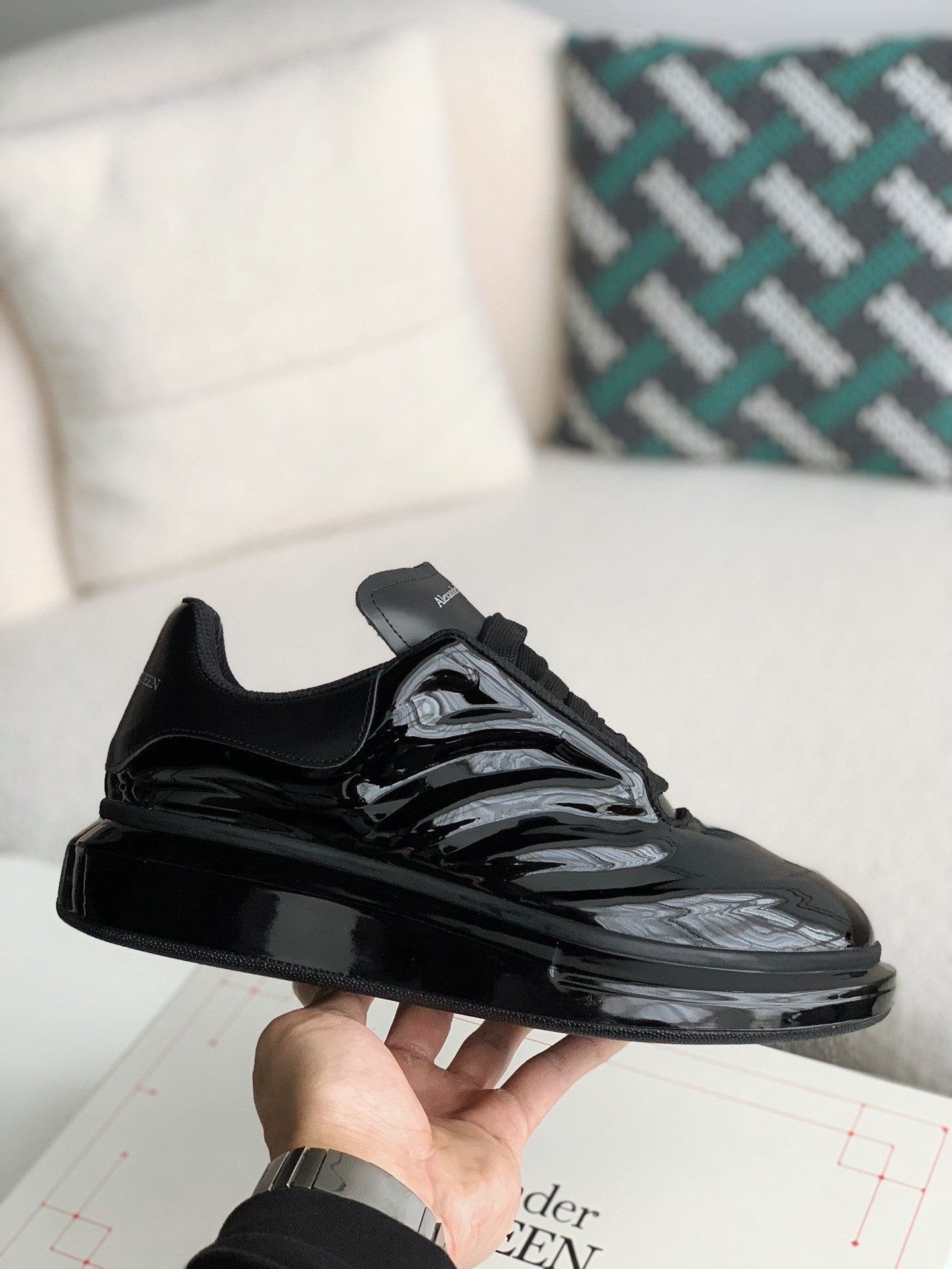 Alexander McQueen Oversized Black Lux Gloss Sneakers – HolloShoe