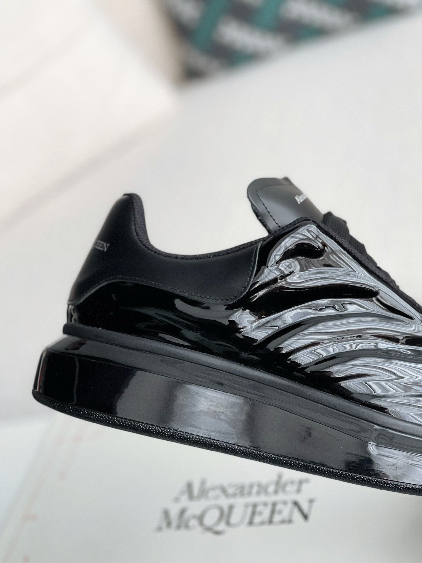 Alexander McQueen Oversized Black Lux Gloss Sneakers – HolloShoe