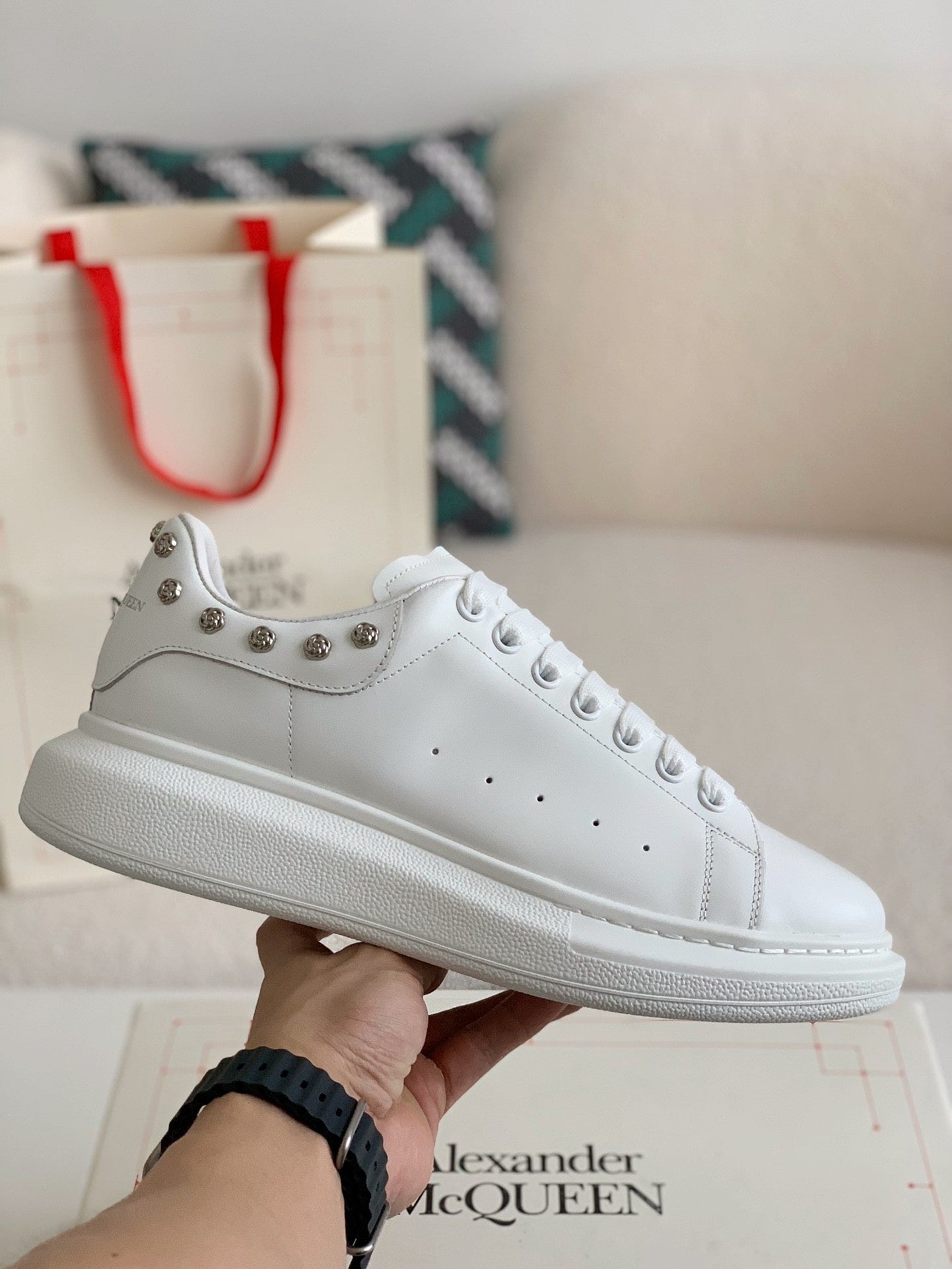 Alexander Mcqueen White Studded Oversized Sneakers Hollo Shoe