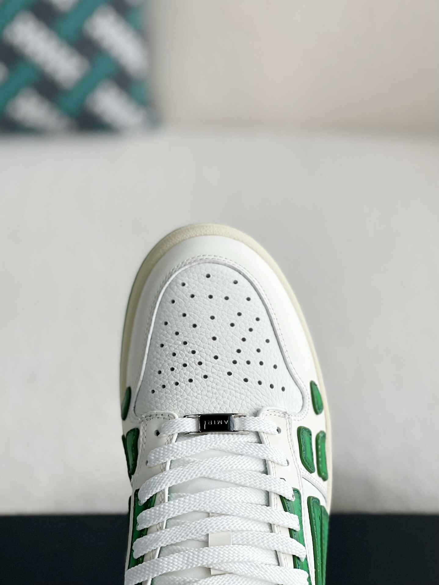 Amiri Skel Top Low – White & Green Grained Leather