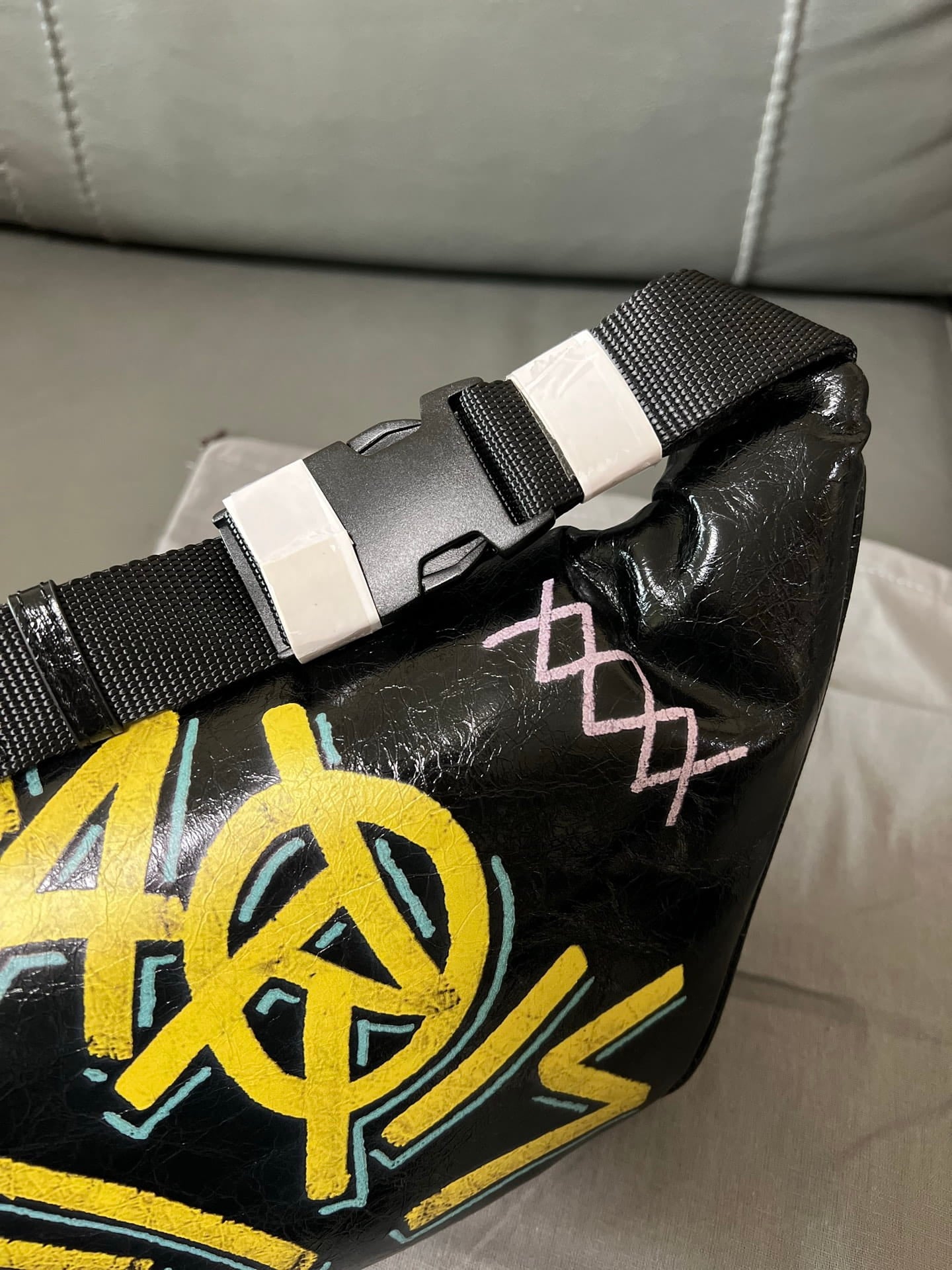 Balenciaga Graffiti Explorer Belt Bag Black Arena Lambskin Leather