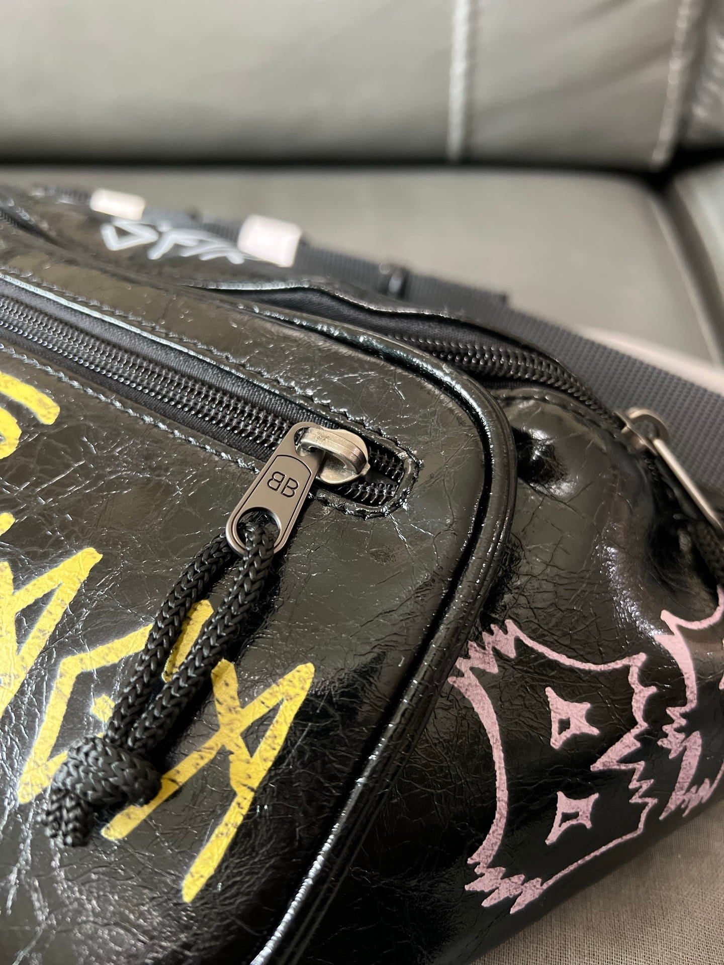 Balenciaga Graffiti Explorer Belt Bag Black Arena Lambskin Leather