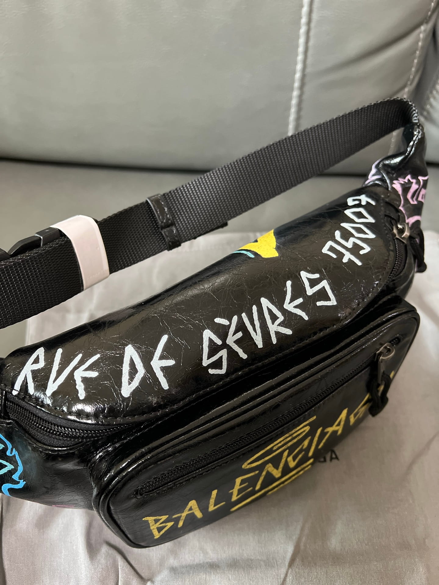 Balenciaga Graffiti Explorer Belt Bag Black Arena Lambskin Leather