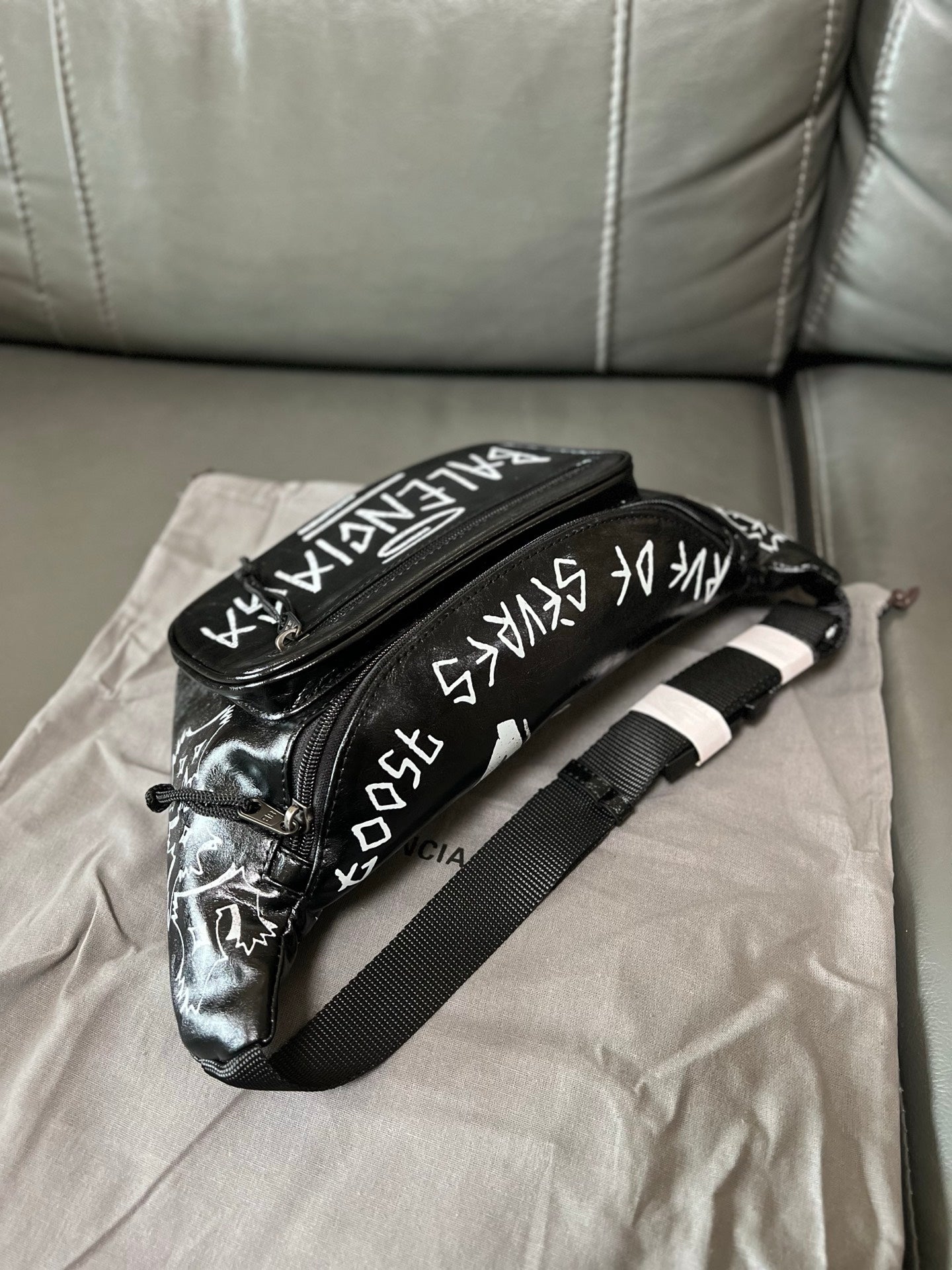 Balenciaga Graffiti Explorer Belt Bag Black Arena Lambskin with
