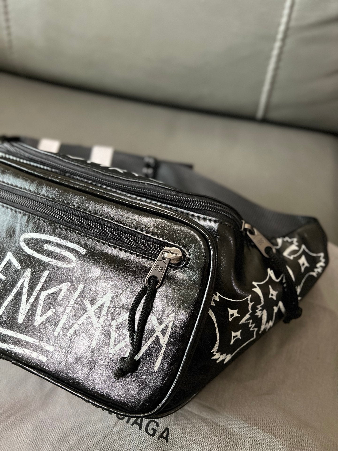 Balenciaga Graffiti Explorer Belt Bag Black Arena Lambskin with
