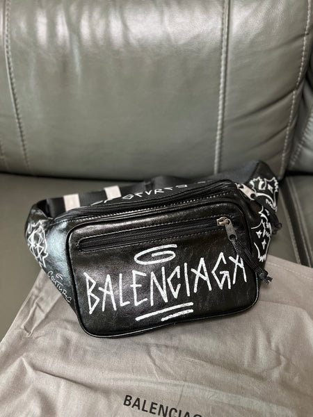Balenciaga Graffiti Explorer Belt Bag Black Arena Lambskin with