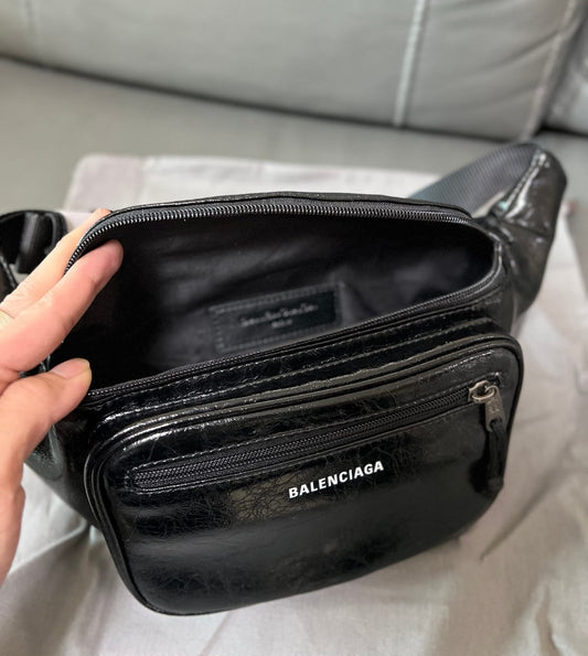 Balenciaga Men's Explorer Beltbag in Black Arena Lambskin Leather