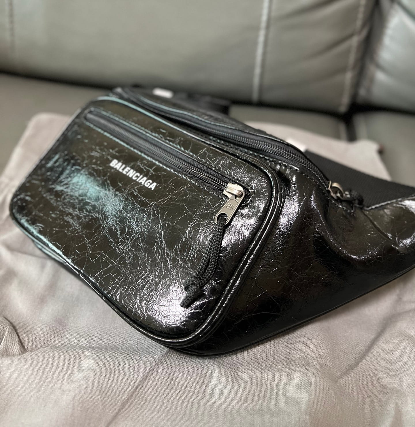 Balenciaga Men's Explorer Beltbag in Black Arena Lambskin Leather