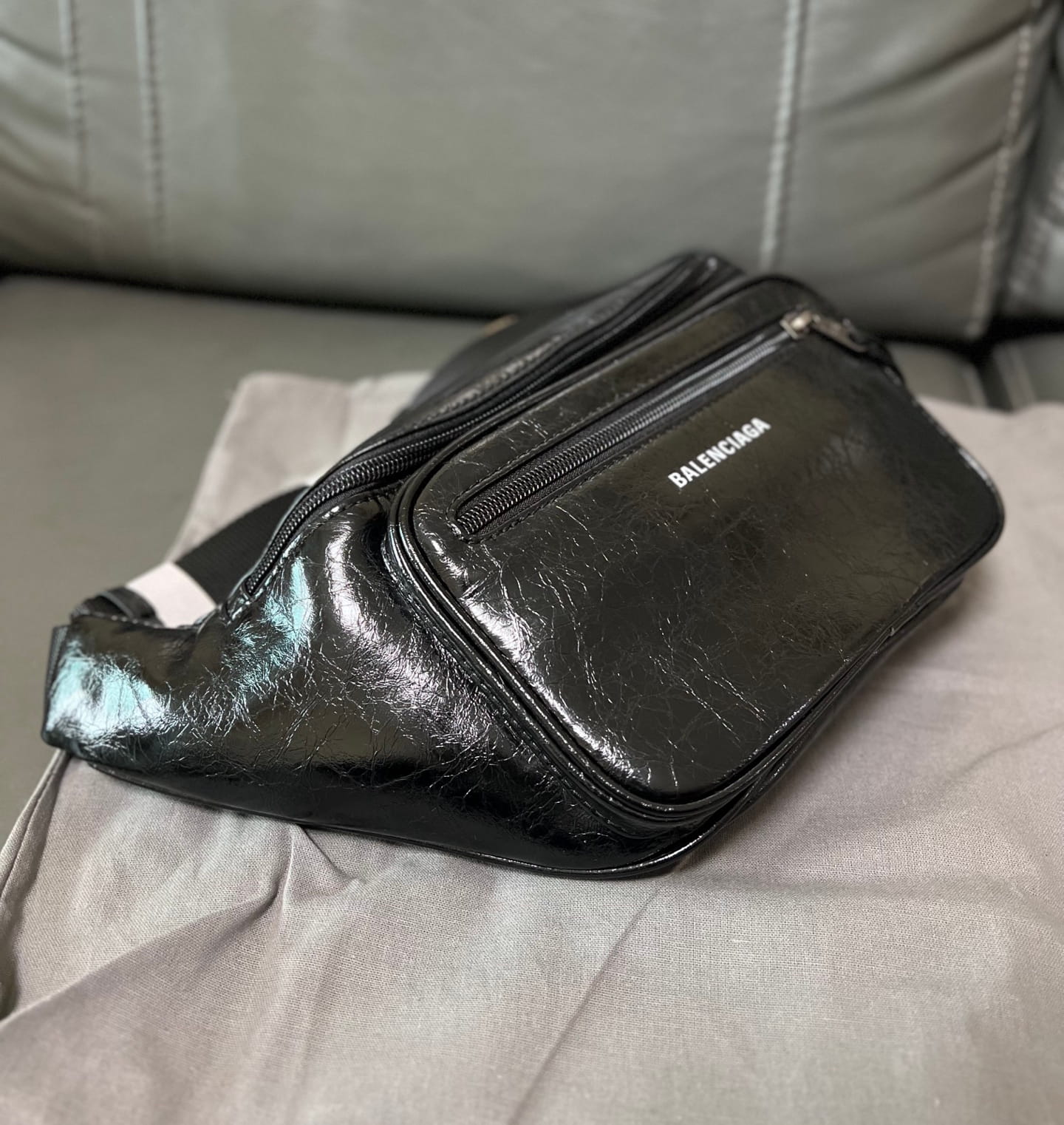 Balenciaga Men's Explorer Beltbag in Black Arena Lambskin Leather