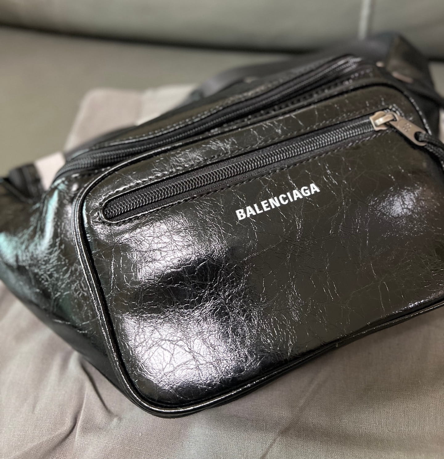 Balenciaga Men's Explorer Beltbag in Black Arena Lambskin Leather