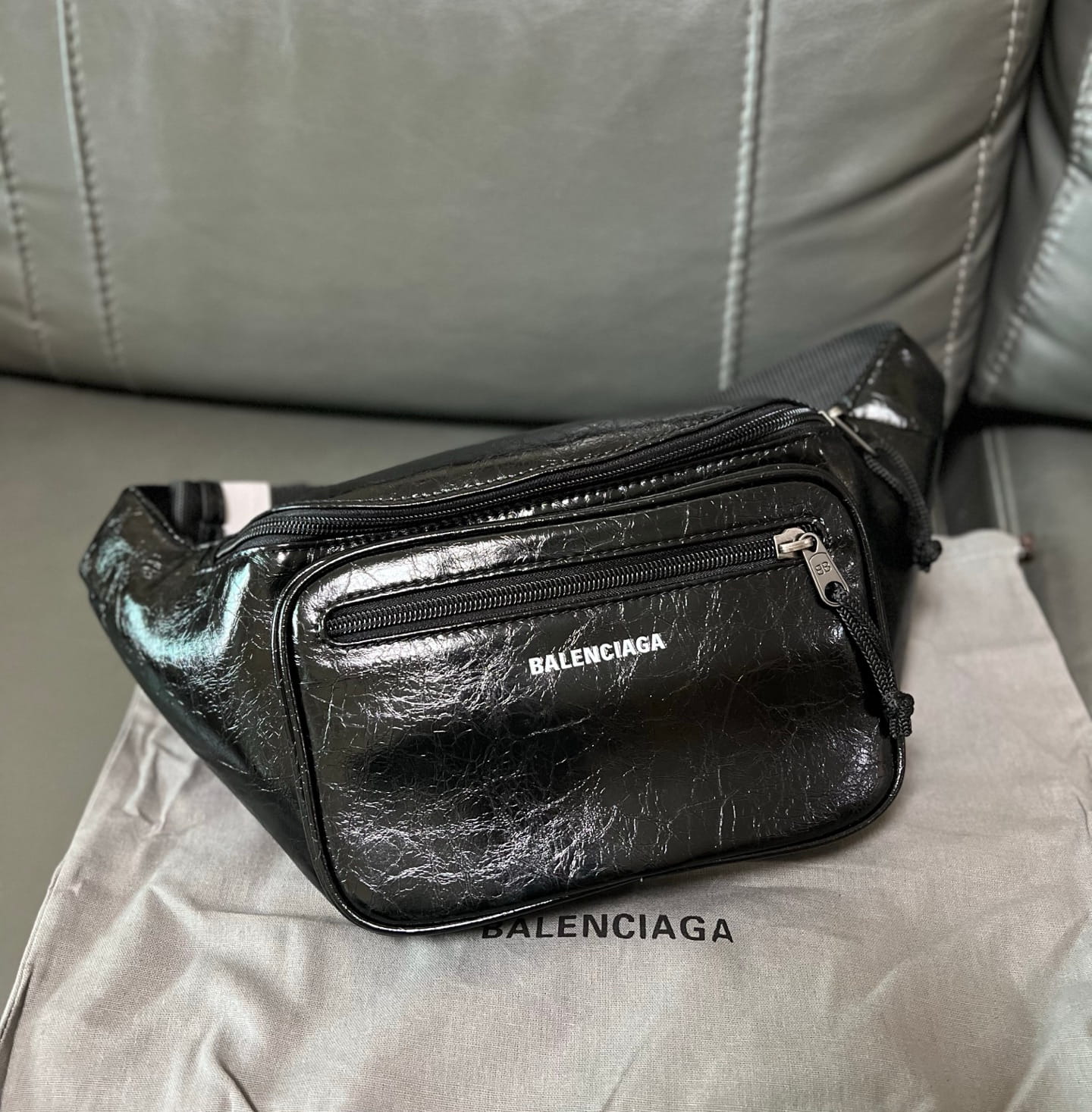 Balenciaga Men's Explorer Beltbag in Black Arena Lambskin Leather