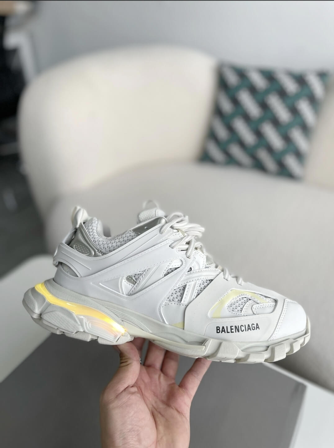 Balenciaga Track Sneaker LED – White / Light Grey – HolloShoe