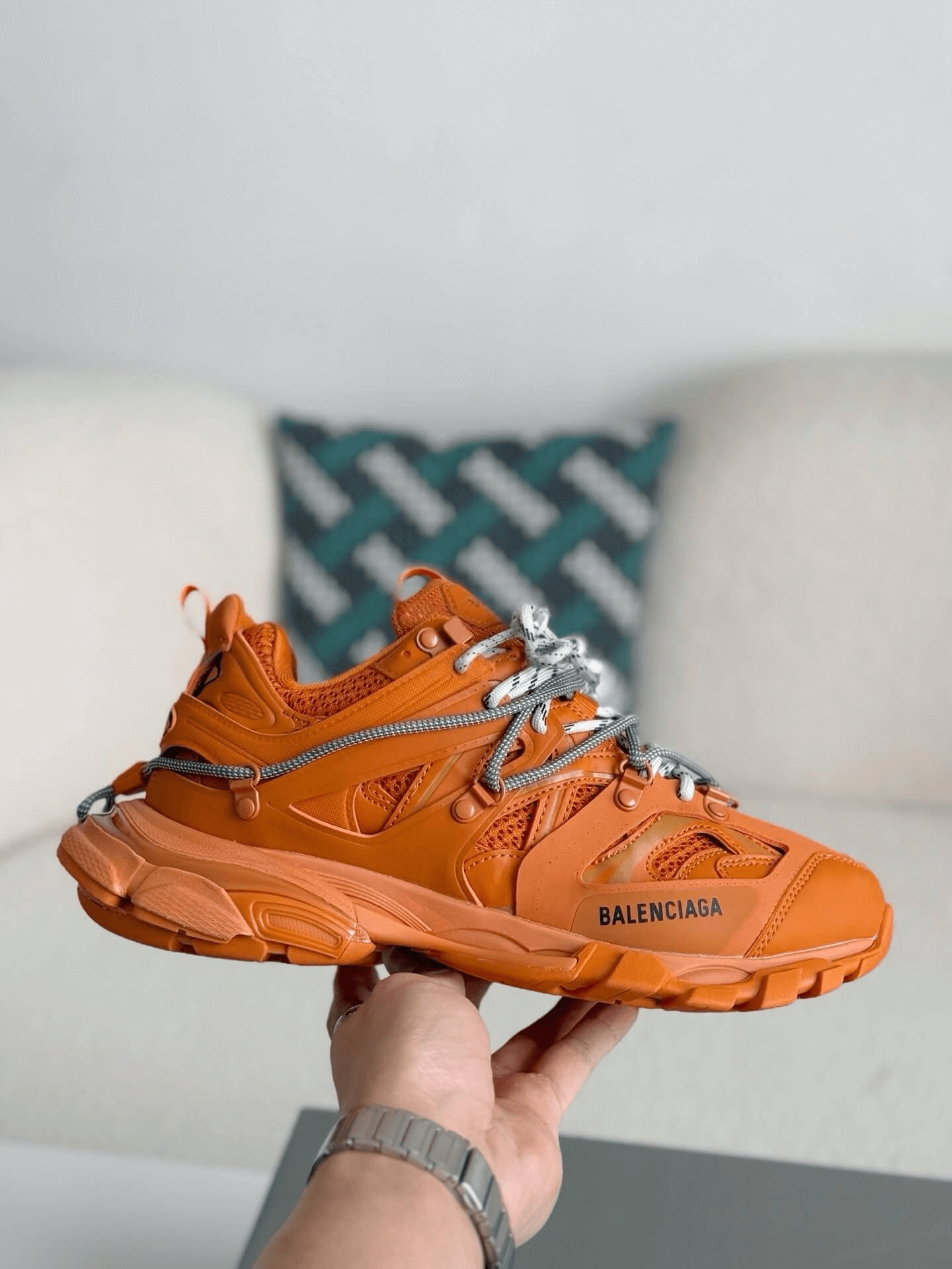 Balenciaga Track Sneaker in Orange with Grey Trail Laces