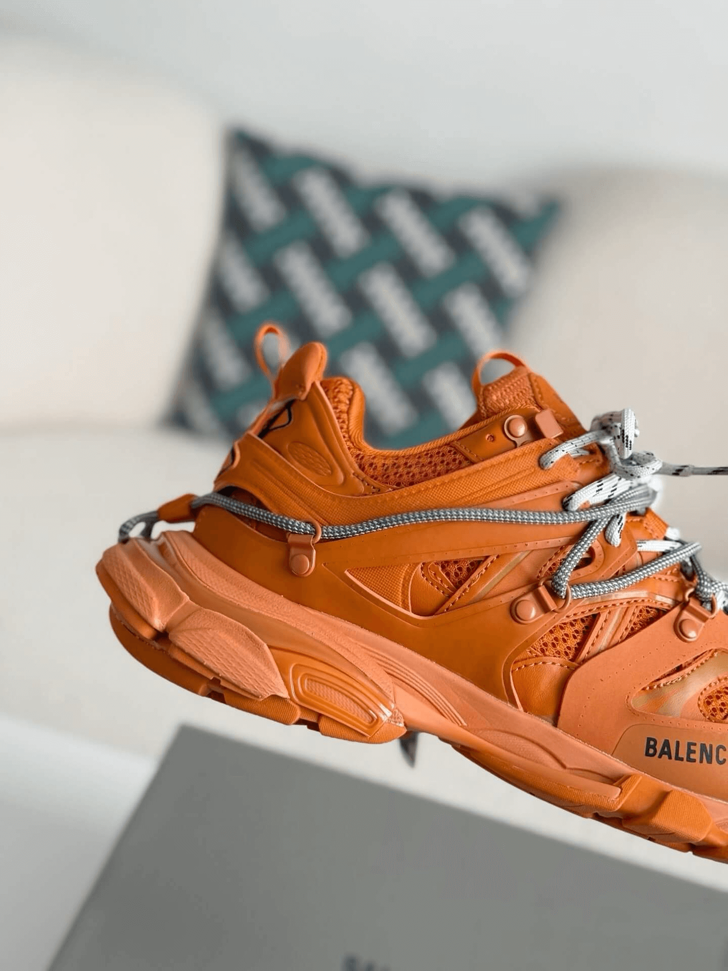 Balenciaga Track Sneaker in Orange with Grey Trail Laces