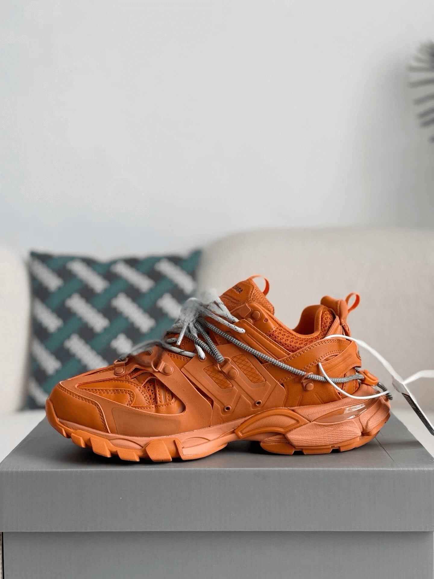 Balenciaga Track Sneaker in Orange with Grey Trail Laces