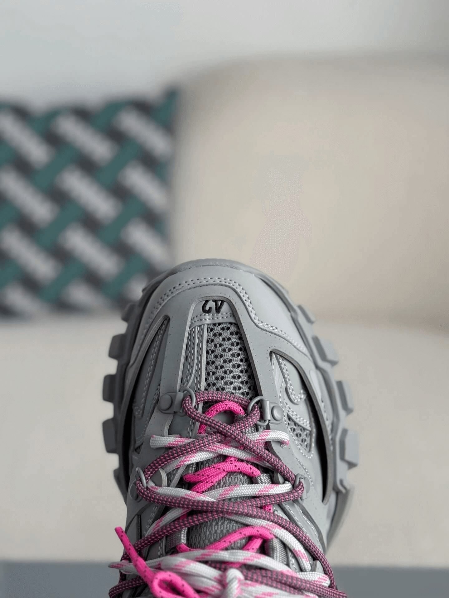 Balenciaga Track Sneaker in Grey with Pink Trail Laces – Hollo Shoe