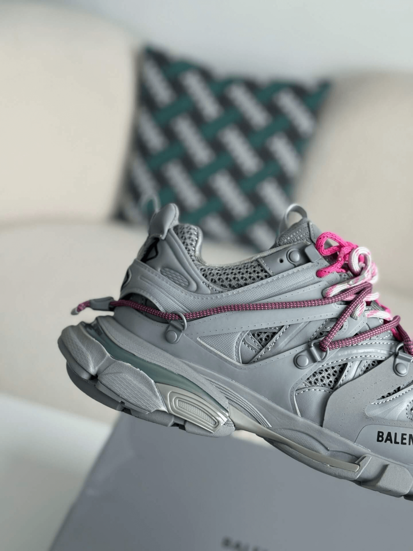 Balenciaga Track Sneaker in Grey with Pink Trail Laces – Hollo Shoe
