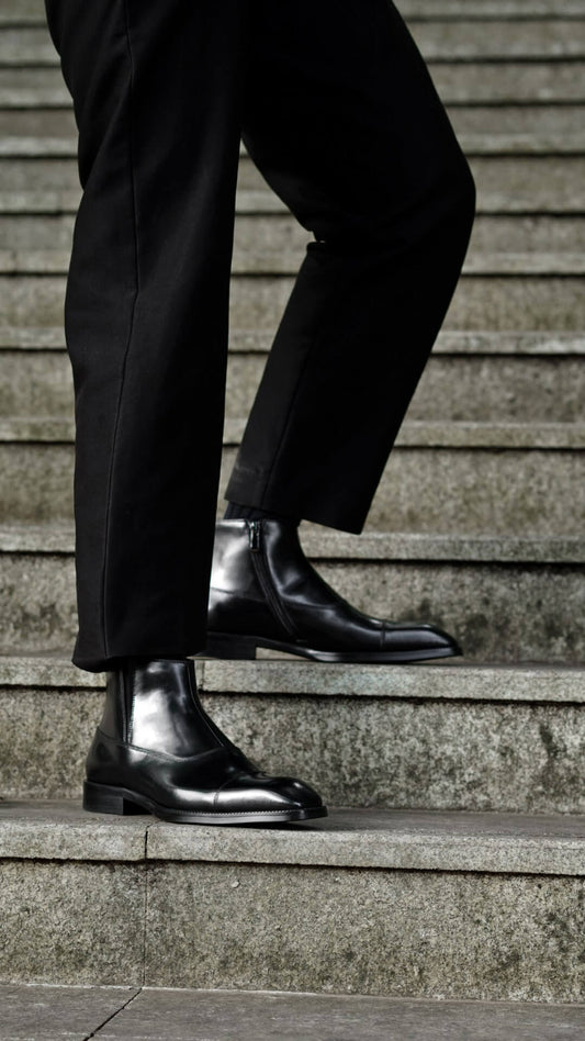 Black Leather Side-Zip Ankle Boots