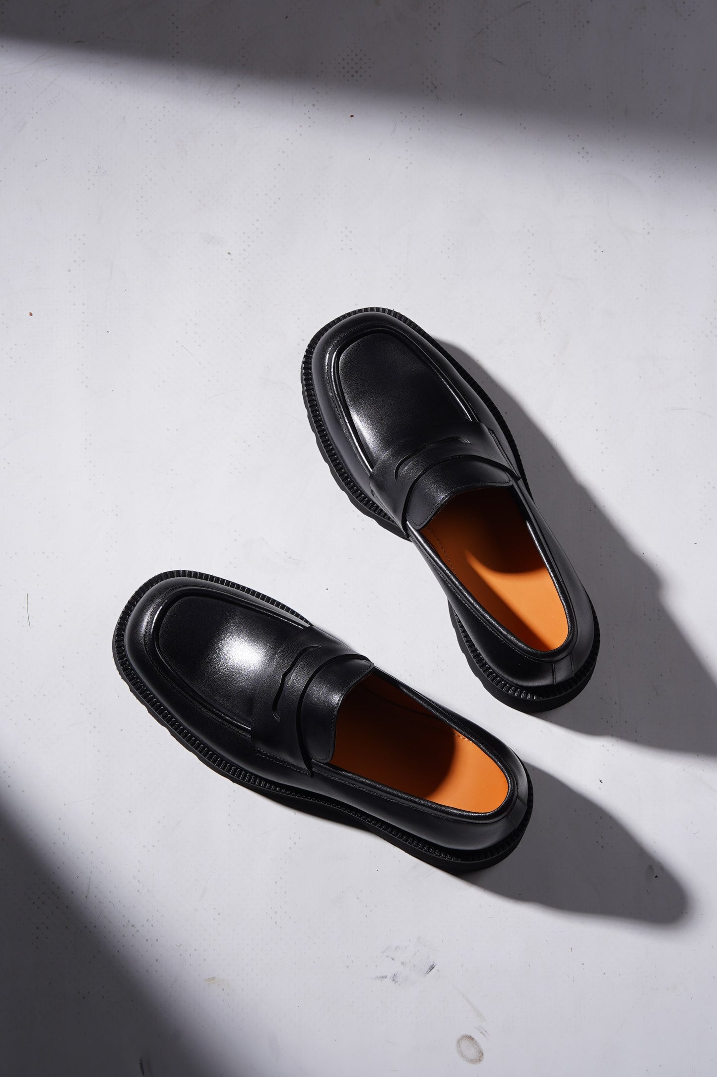 Black Leather Eva Sole Penny Loafers for Men