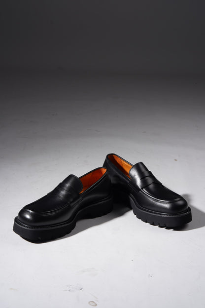 Black Leather Eva Sole Penny Loafers for Men