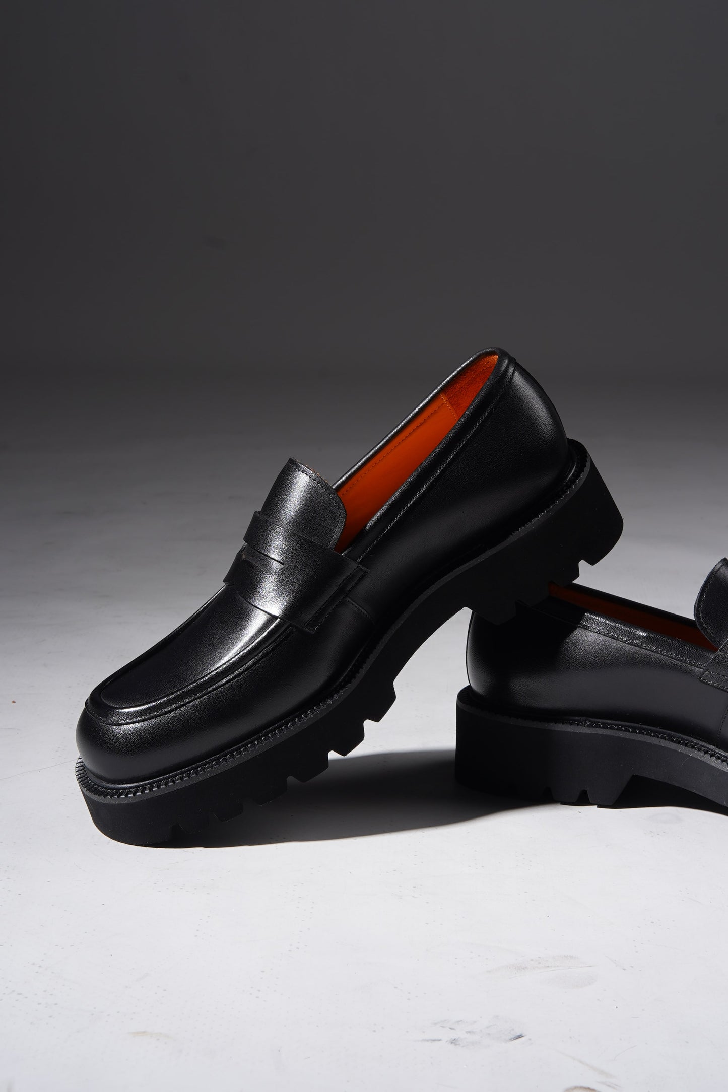 Black Leather Eva Sole Penny Loafers for Men