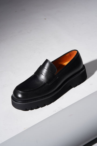 Black Leather Eva Sole Penny Loafers for Men