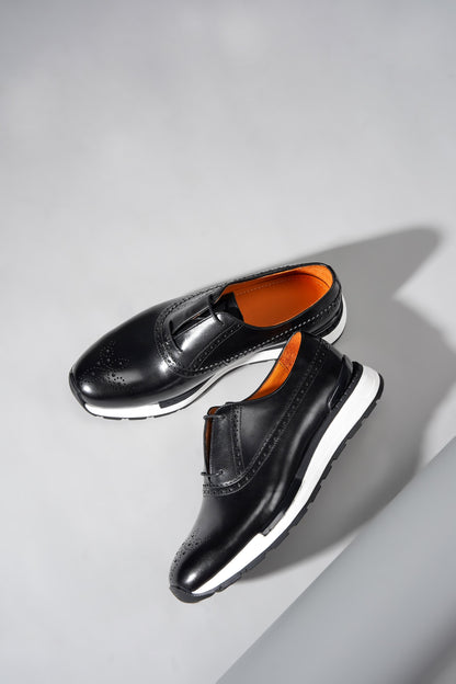 Black Brogue Sneakers for Men by HolloShoe