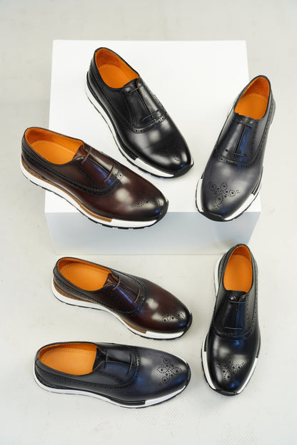 Black Brogue Sneakers for Men by HolloShoe