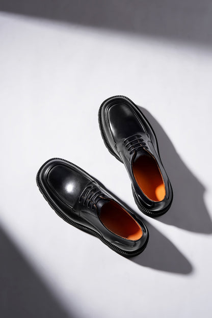 HolloShoe Black Leather Chunky Derby Shoes