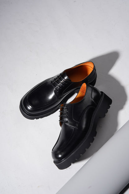 HolloShoe Black Leather Chunky Derby Shoes
