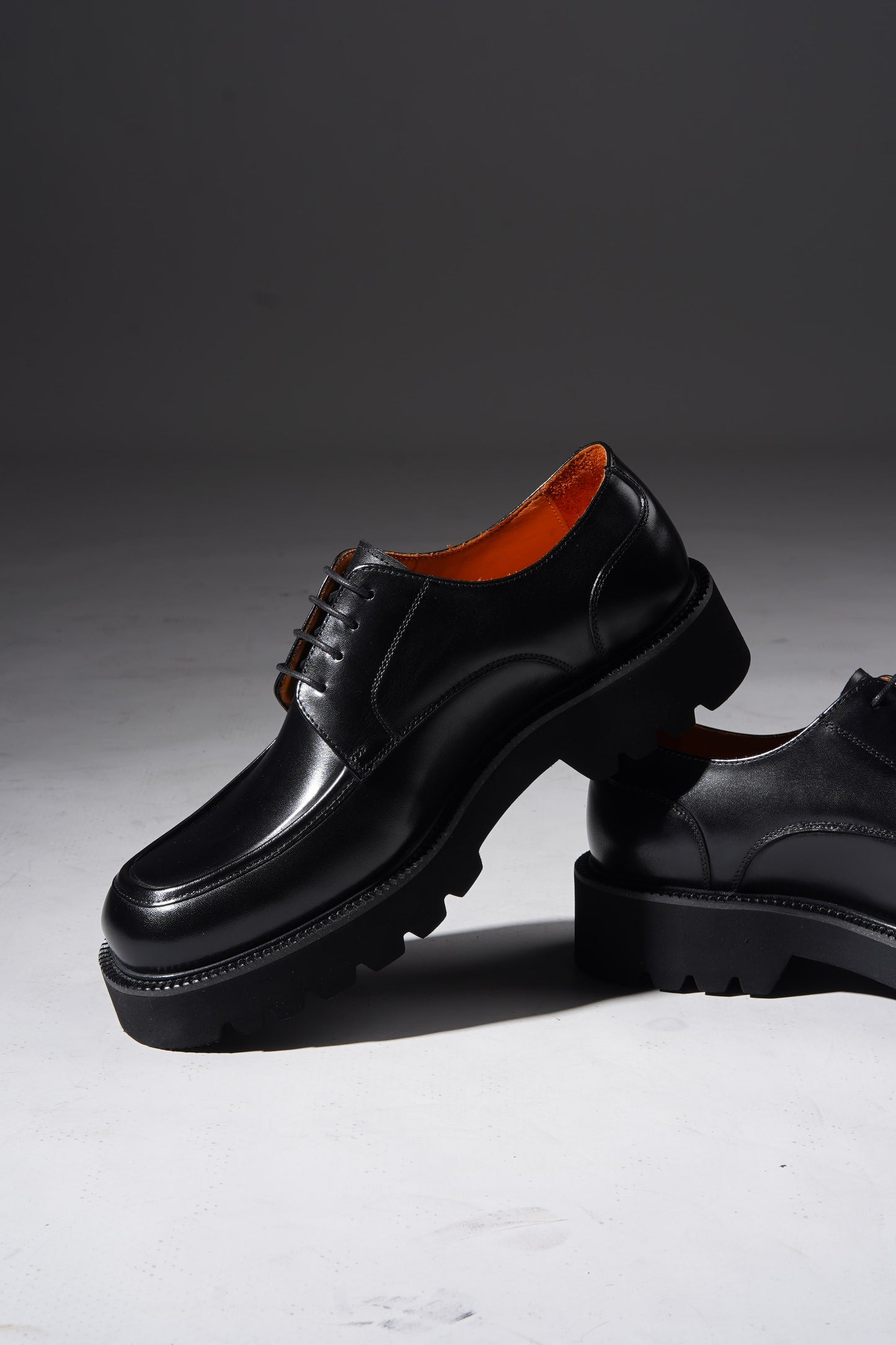 HolloShoe Black Leather Chunky Derby Shoes