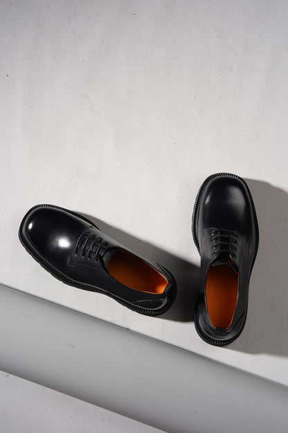 Black Leather Modern Derby Shoes for the Urban Explorer