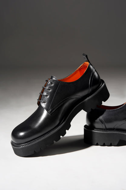 Black Leather Modern Derby Shoes for the Urban Explorer