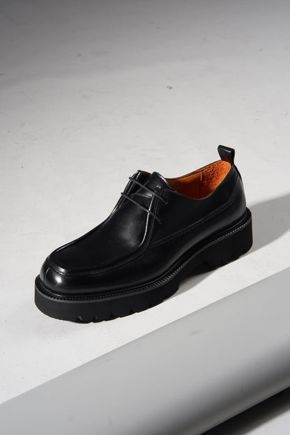 Black Premium Leather Split-Toe Derby Shoes for Men