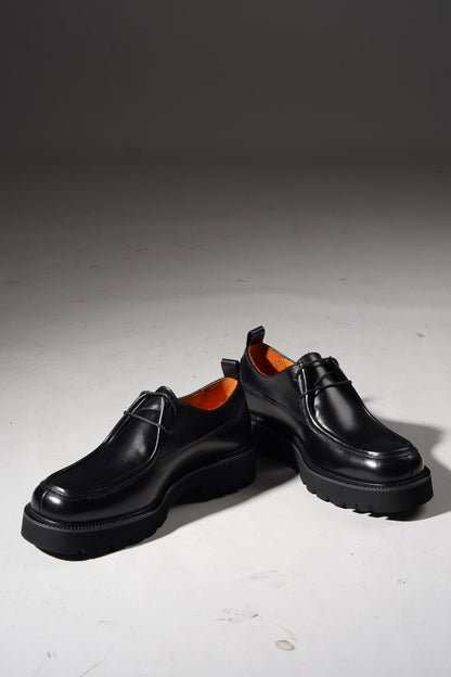 Black Premium Leather Split-Toe Derby Shoes for Men