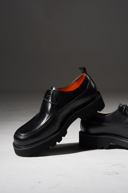 Black Premium Leather Split-Toe Derby Shoes for Men