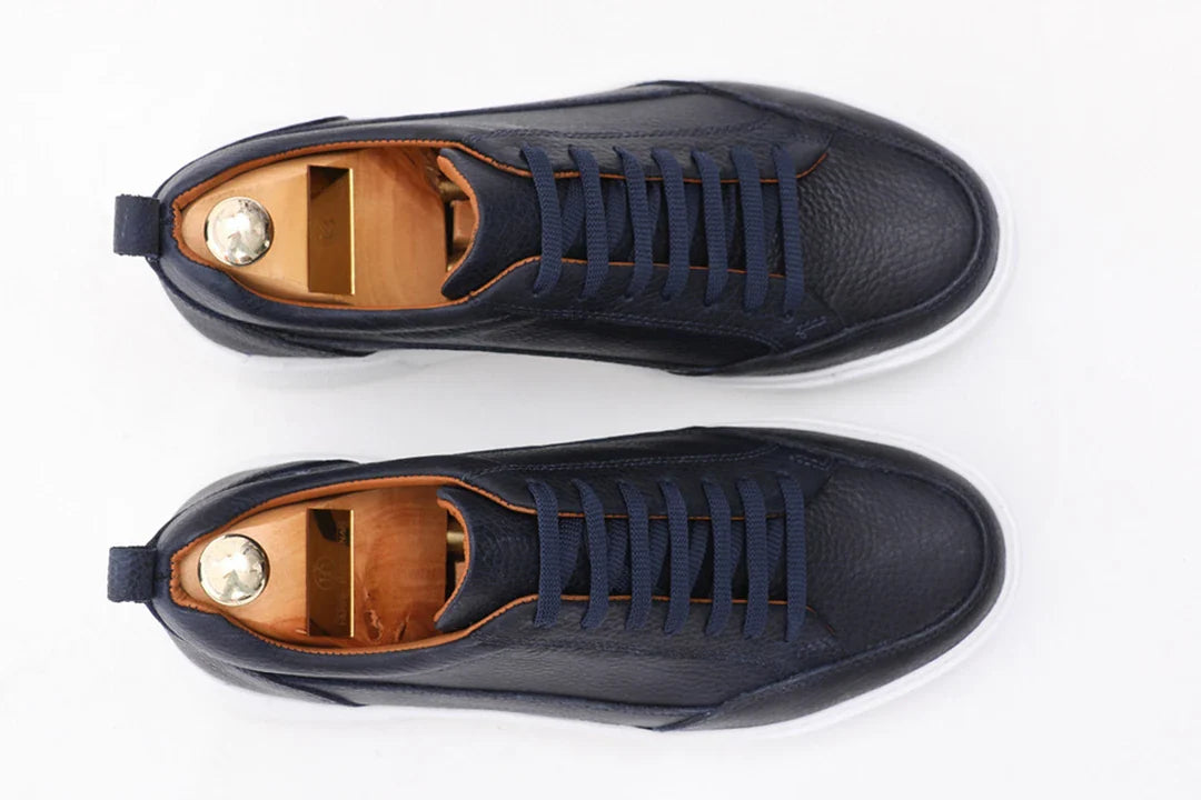  Oceanic Blue Luxe Leather Sneakers with EVA base and genuine floater leather finish.