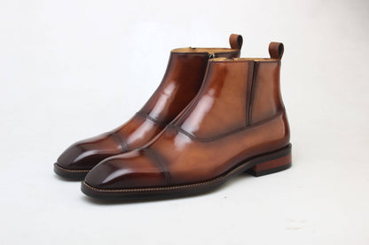 Brown Leather Side-Zip Ankle Boots