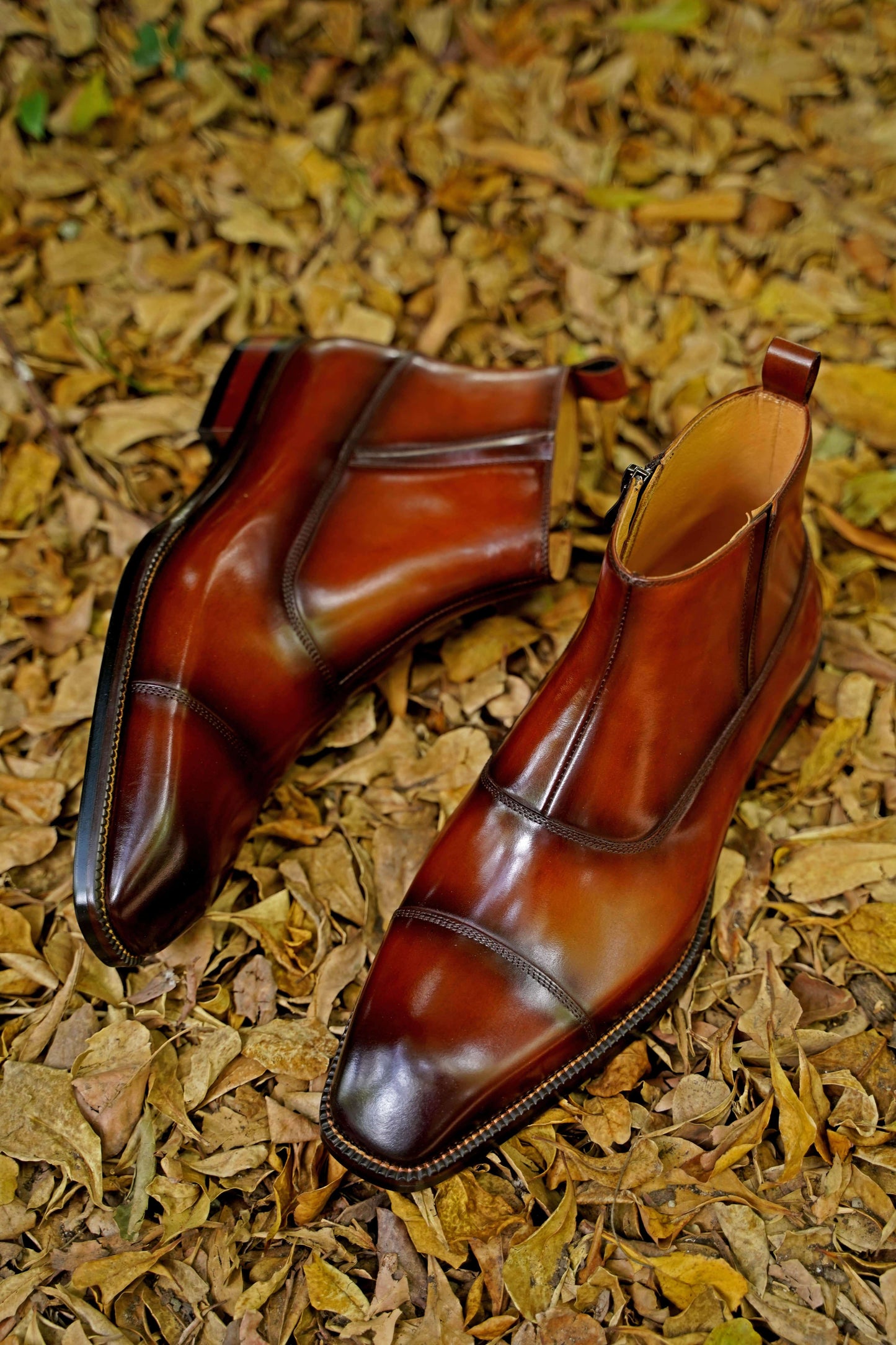 Brown Leather Side-Zip Ankle Boots