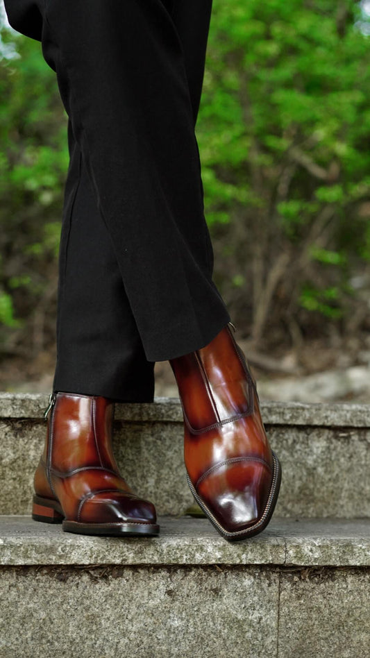 Brown Leather Side-Zip Ankle Boots