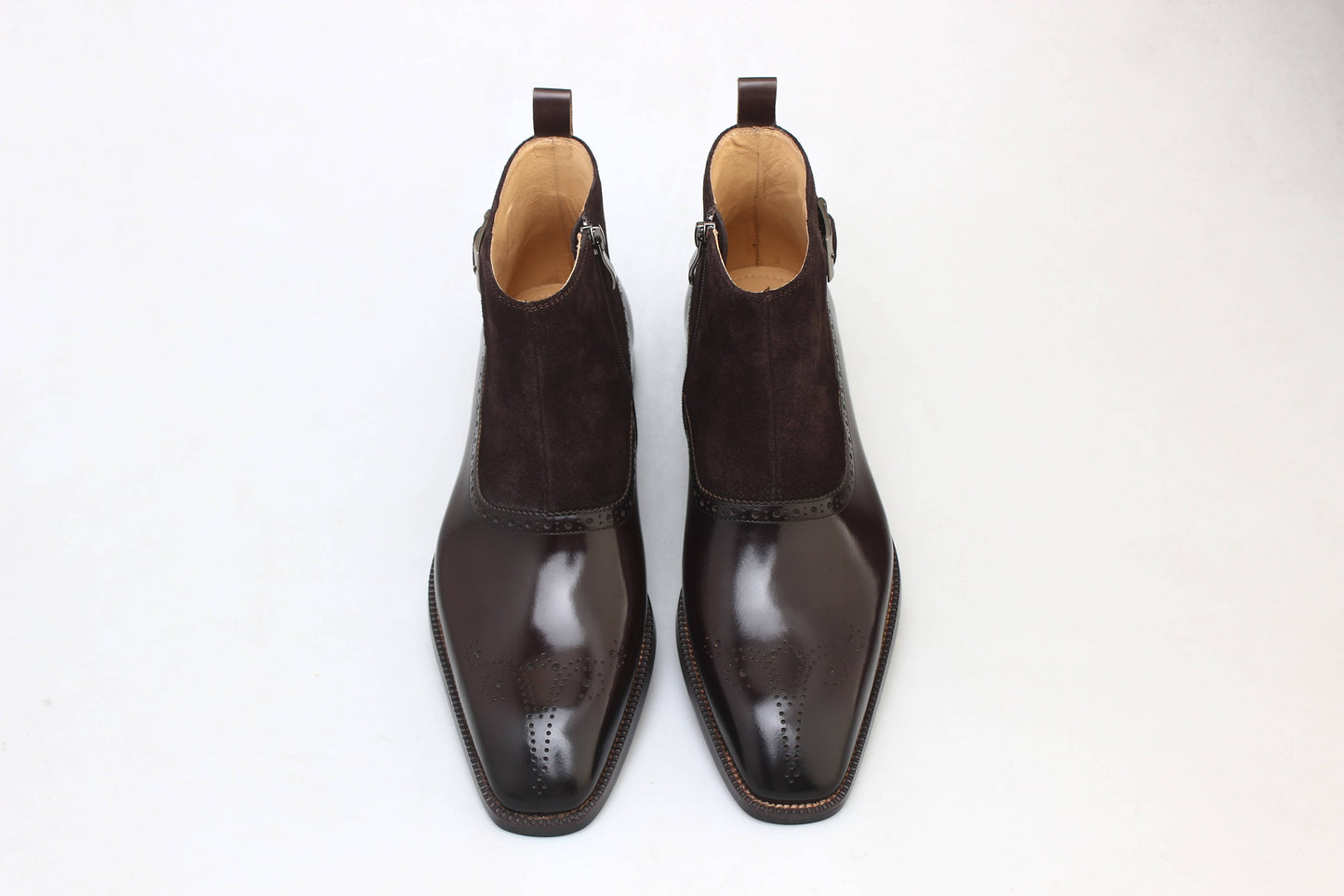 Brown Leather and Suede Monk Strap Ankle Boot