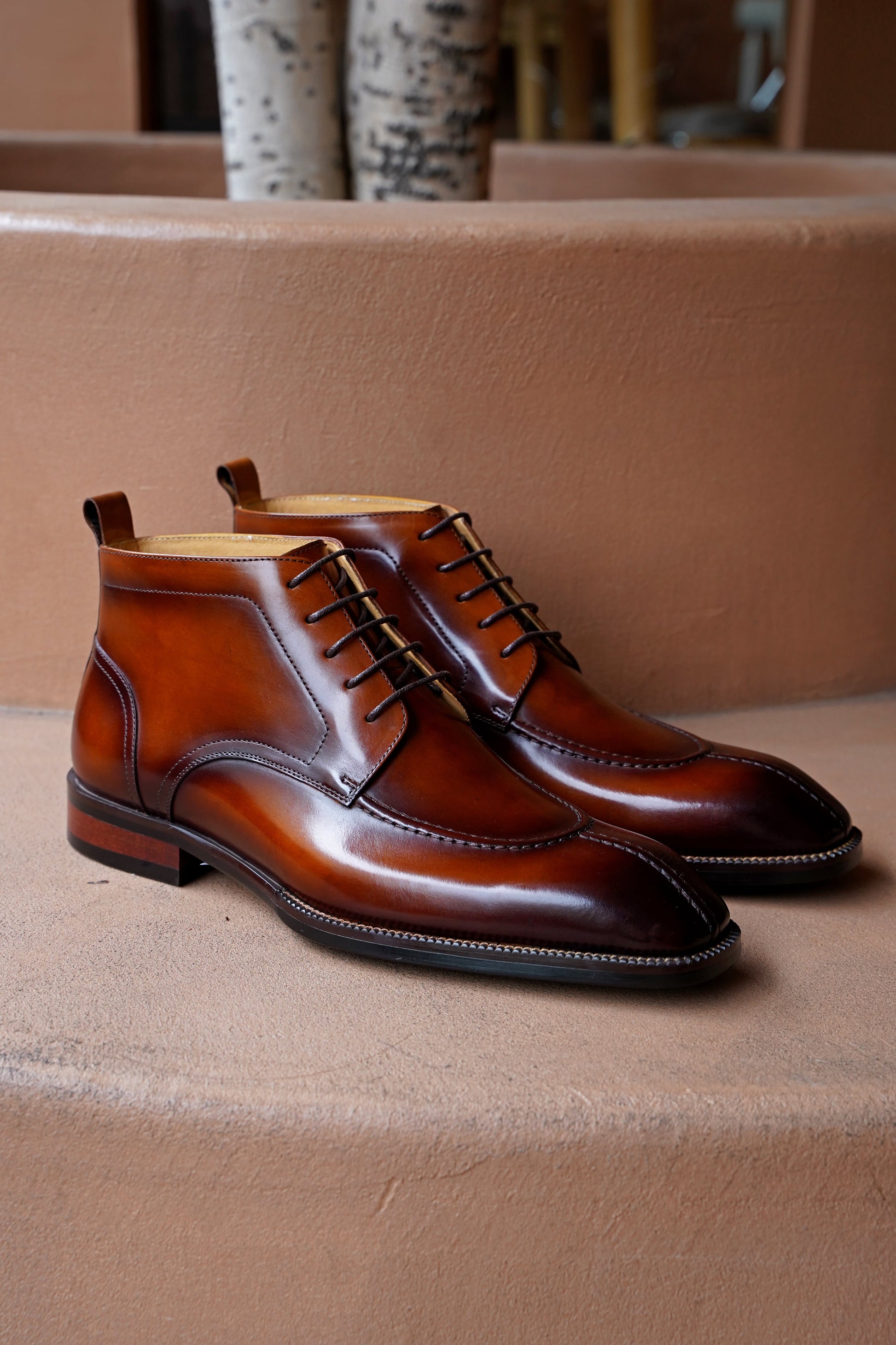 Men's Ankle-High Boots in a Rich Cognac Brown